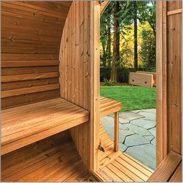 Thermory barrel sauna interior