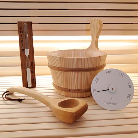 saunalife sauna bucket and ladle thermometer sand timer